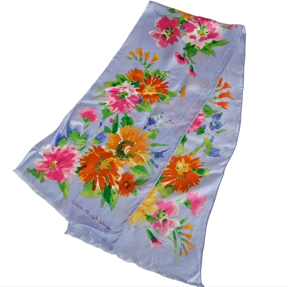 Ralph Lauren 100% Silk  Floral Patterned Scarf Hand Rolled Edges - Picture 4 of 6